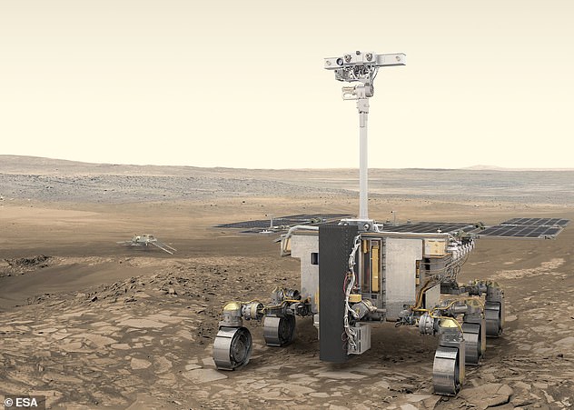 Der Rosalind Franklin Mars Rover (hier auf dem Mars abgebildet) war auf dem Weg zum Start auf dem Roten Planeten im September 2022 – aber der diesjährige Start ist jetzt 