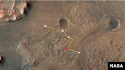 Dieses kommentierte Bild zeigt die mehreren Flüge – und zwei verschiedene Wege –, mit denen der innovative Mars-Helikopter der NASA seine Reise zum Flusssystem des Jezero-Kraterdeltas antreten könnte.  (Bildquelle: NASA/JPL-Caltech/University of Arizona/USGS)