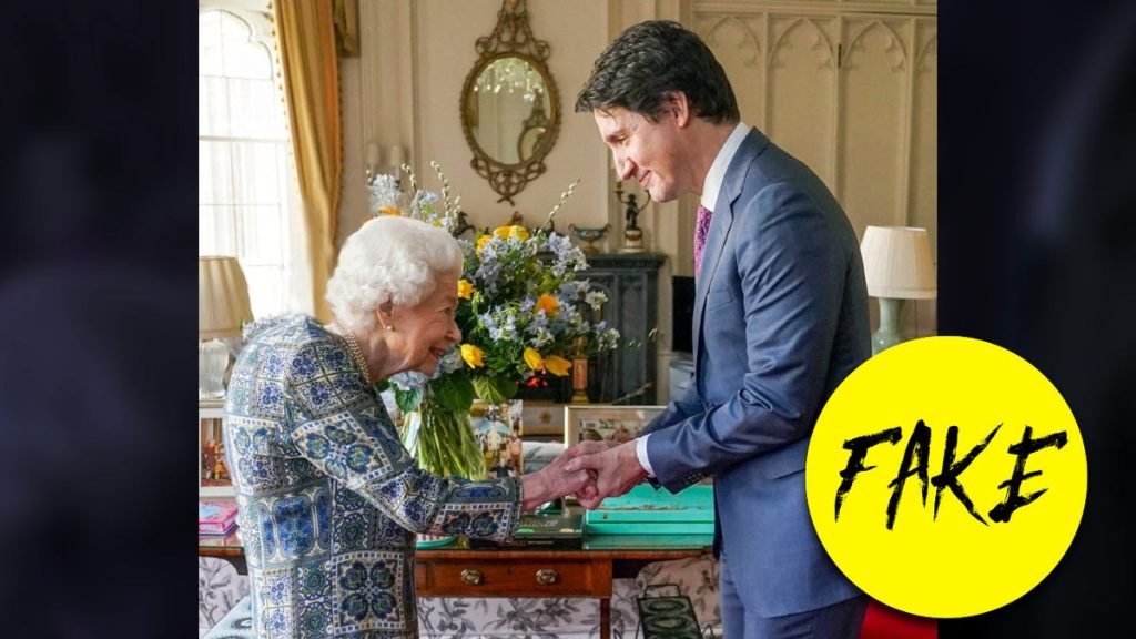 Das virale Bild von Queen Elizabeths Hand, die Trudeau die Hand schüttelt, ist gefälscht